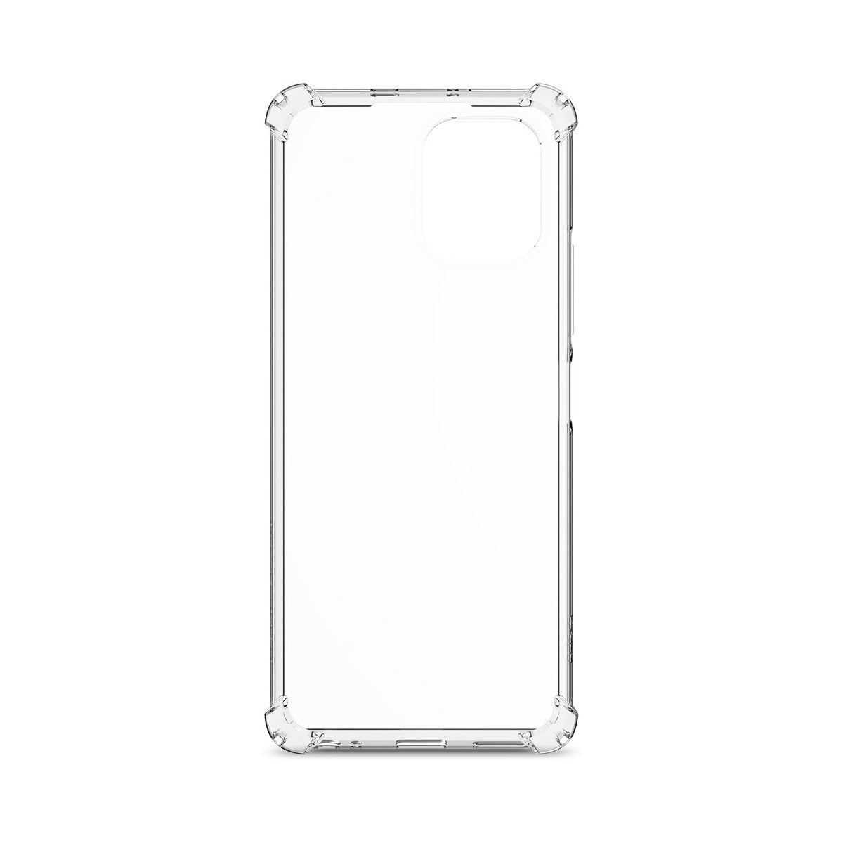 Funda transparente para teléfono. La funda tiene esquinas reforzadas. El fondo es blanco.