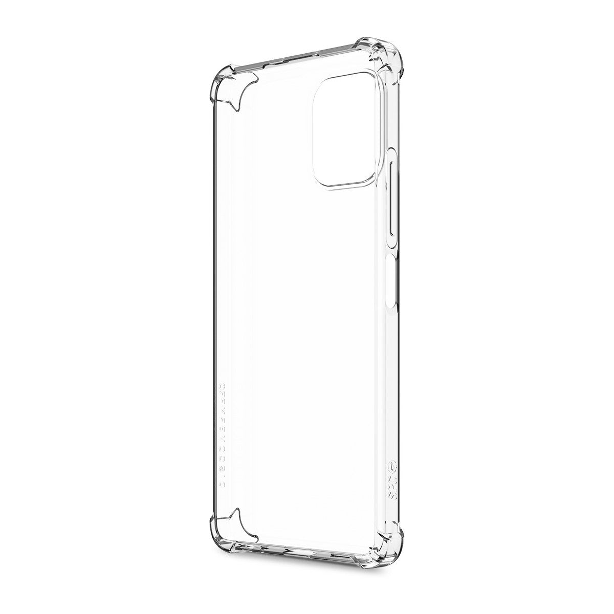 Una funda protectora transparente para teléfono con esquinas reforzadas.