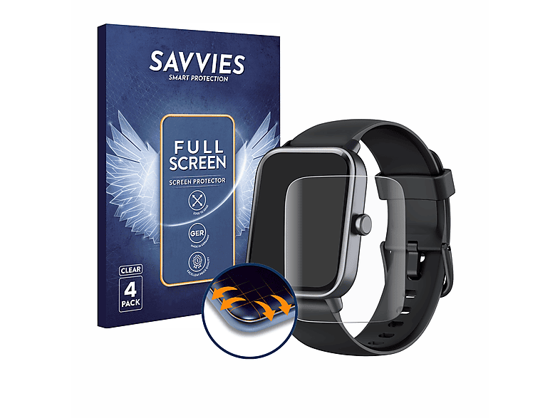 SAVVIES 4x Flex Full-Cover 3D Curved Schutzfolie(für Gydom IDW19) | Smartwatch Schutzfolien & Gläser