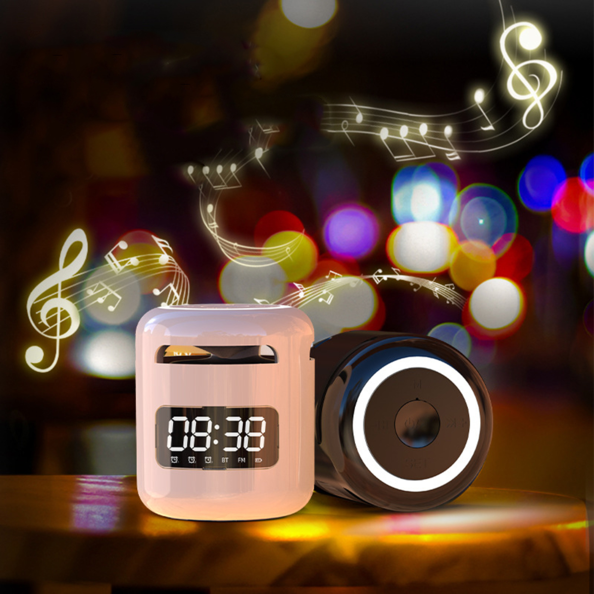 HIFI-Klangqualität, Kabelloser Warmes, im BYTELIKE leuchtendes Licht Bluetooth-Wecker-Lautsprecher, rosa Bluetooth-Lautsprecher, Dunkeln