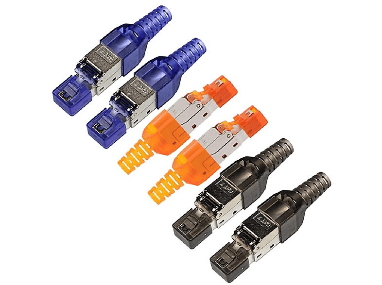 x 2 Feldkonfektionierbare Stecker, RJ-45 2 Schwarz Orange, x CAT7 2 Blau, x WOOJA