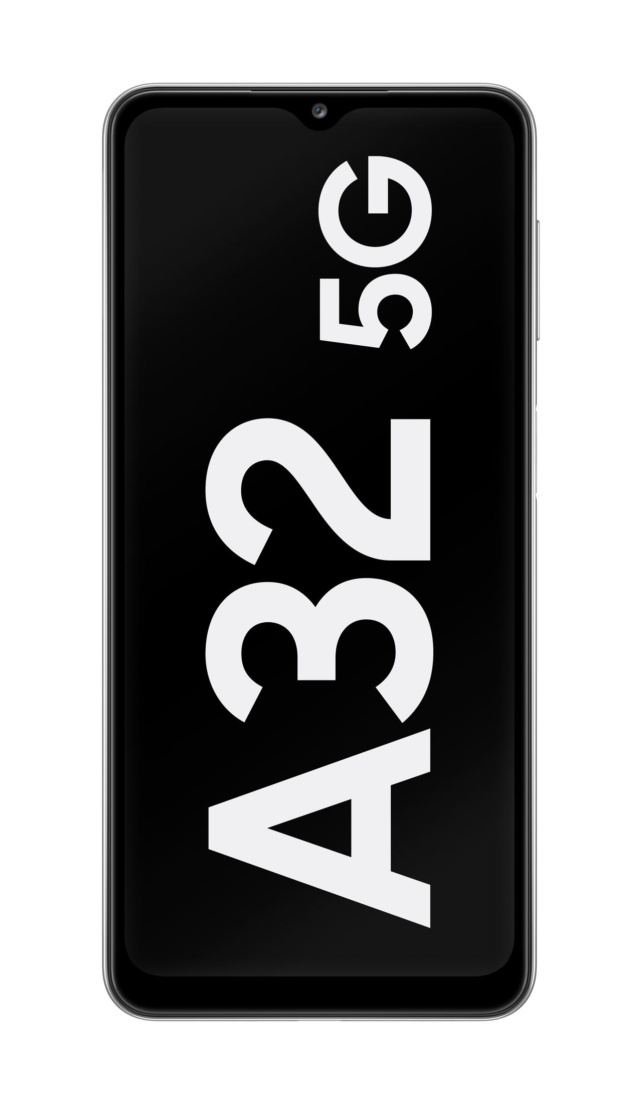 Un smartphone negro con el texto A32 5G en la pantalla.