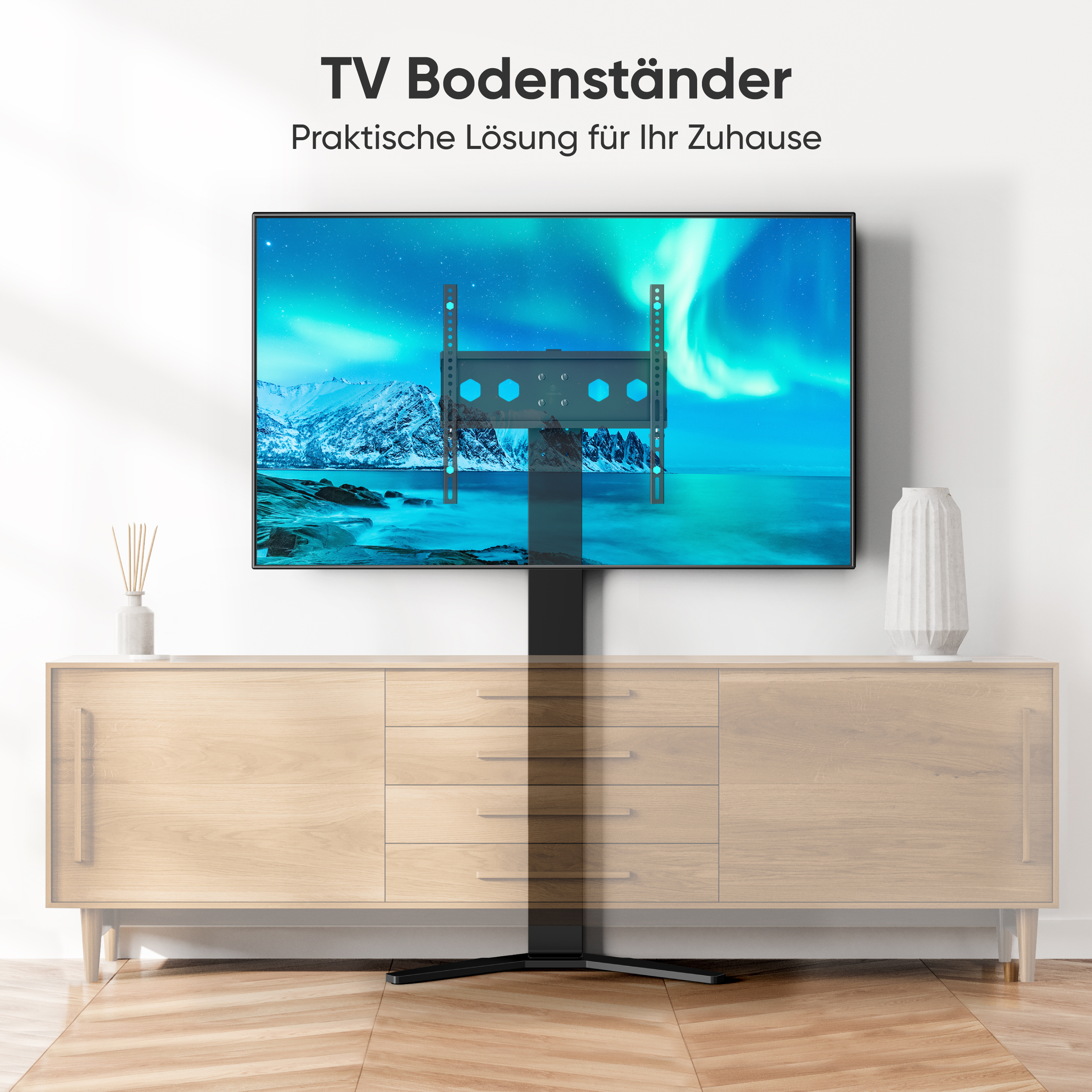 ONKRON TV Bodenständer Ständer, Schwarz Standfuss, TV TV