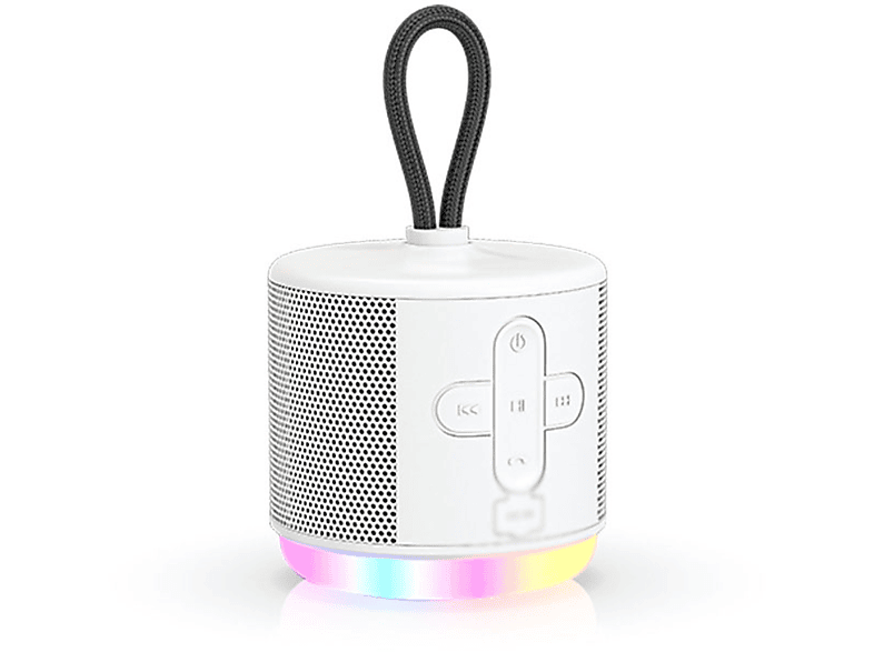 BYTELIKE Kabellose Bluetooth-Stereoanlage, Mini-LED-Scheinwerfer, Klein und Exquisit, Starker Bass Bluetooth-Lautsprecher, Weiß