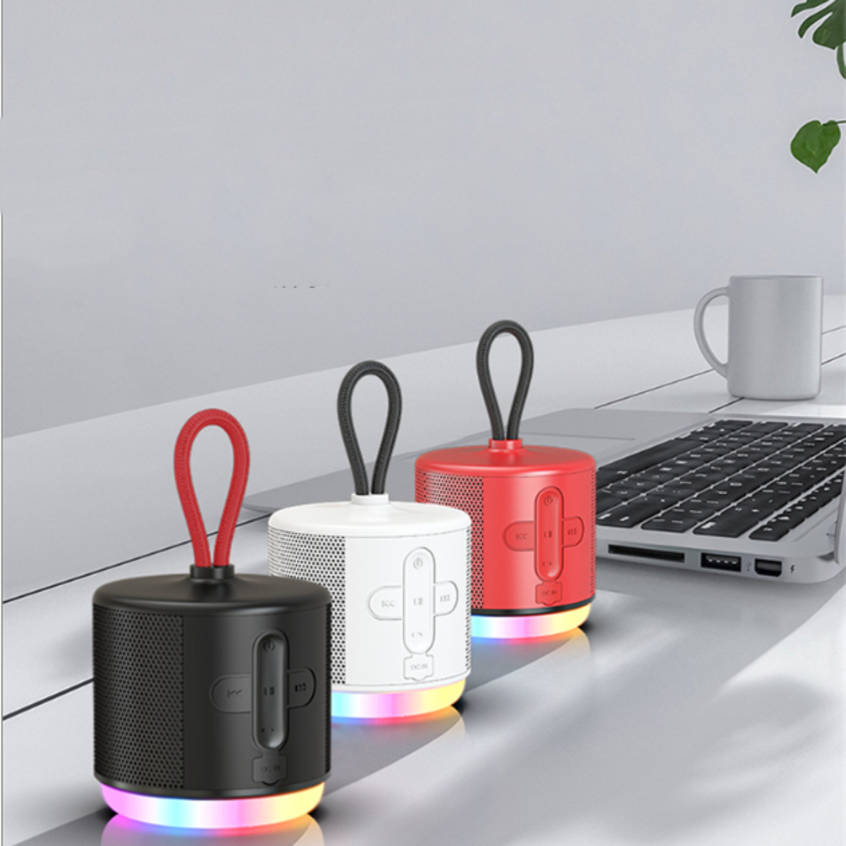 ENBAOXIN Mini-Bluetooth-Stereoanlage - Kabelloser Subwoofer LED-bunt, Rot Bluetooth-Lautsprecher
