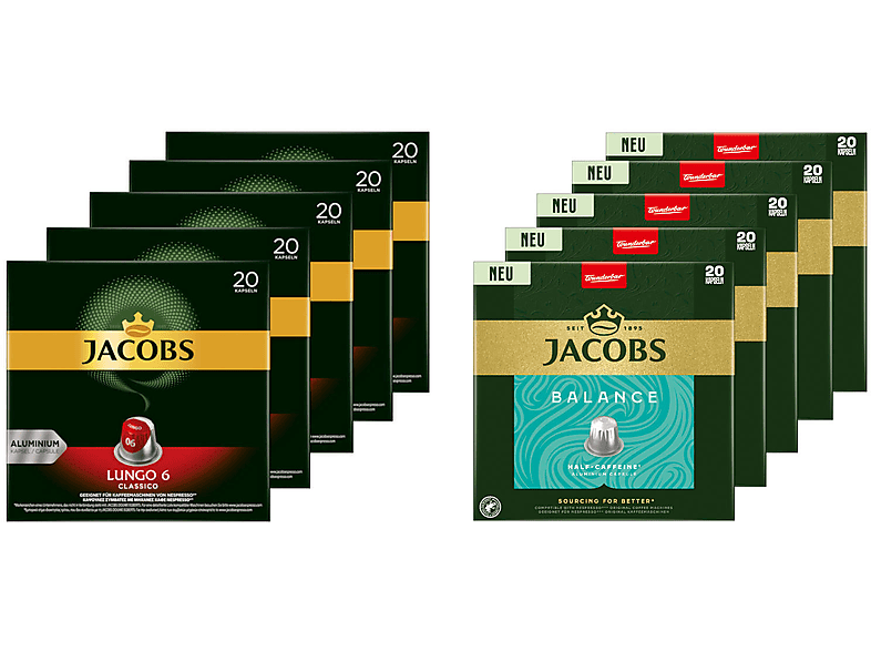 JACOBS Lungo 6 Classico & Balance je 100 Nespresso®* kompatible Kaffeekapseln (Nespresso System)