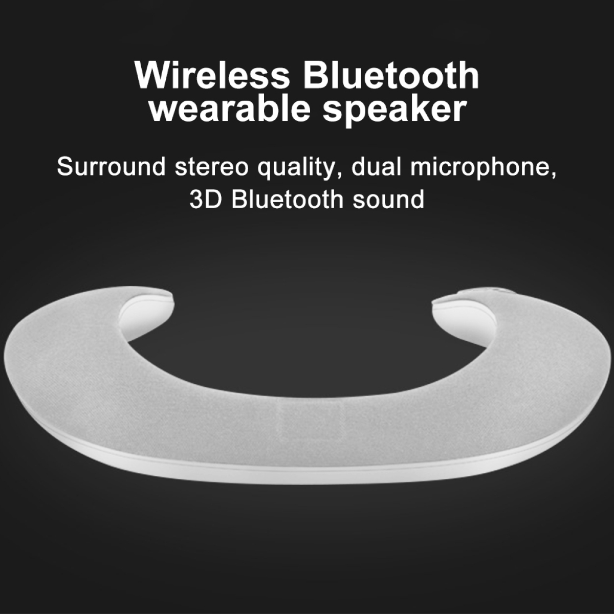 Ein weißer tragbarer Bluetooth-Lautsprecher mit geschwungenem Design. Schwarzer Hintergrund.