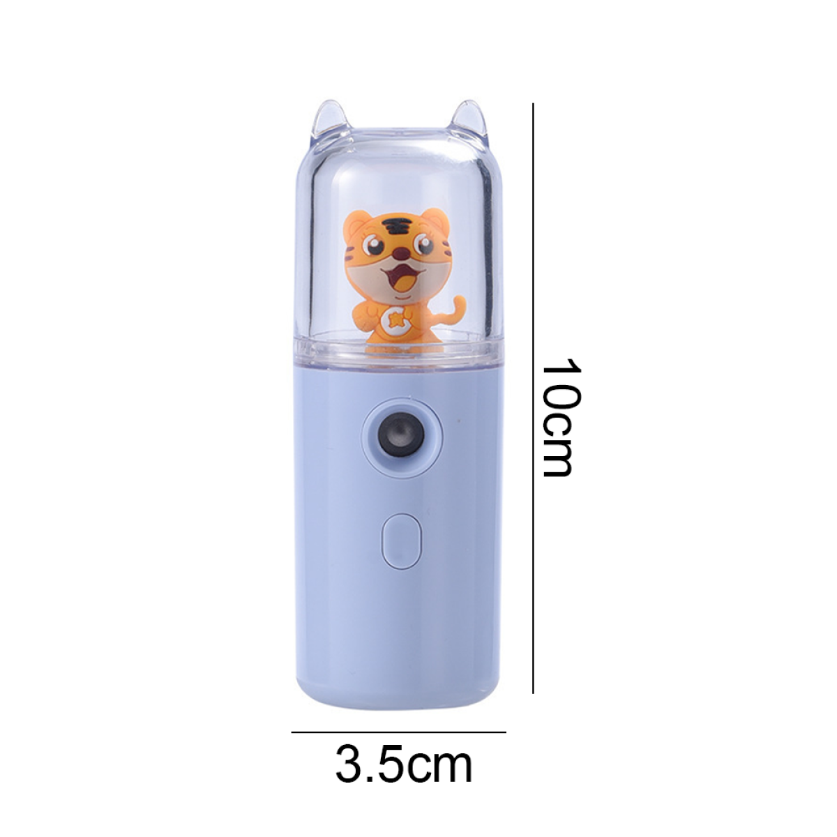 Ein blaues, cartoonartiges Gesichtsspray mit einer Tigerfigur oben.