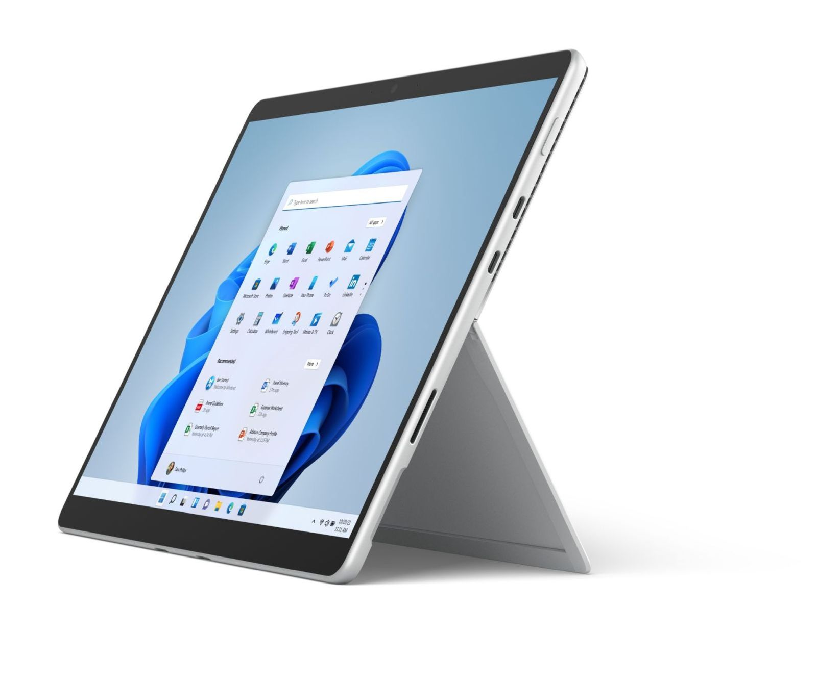 Un tablet con supporto, che mostra un'interfaccia Windows. Sfondo bianco.