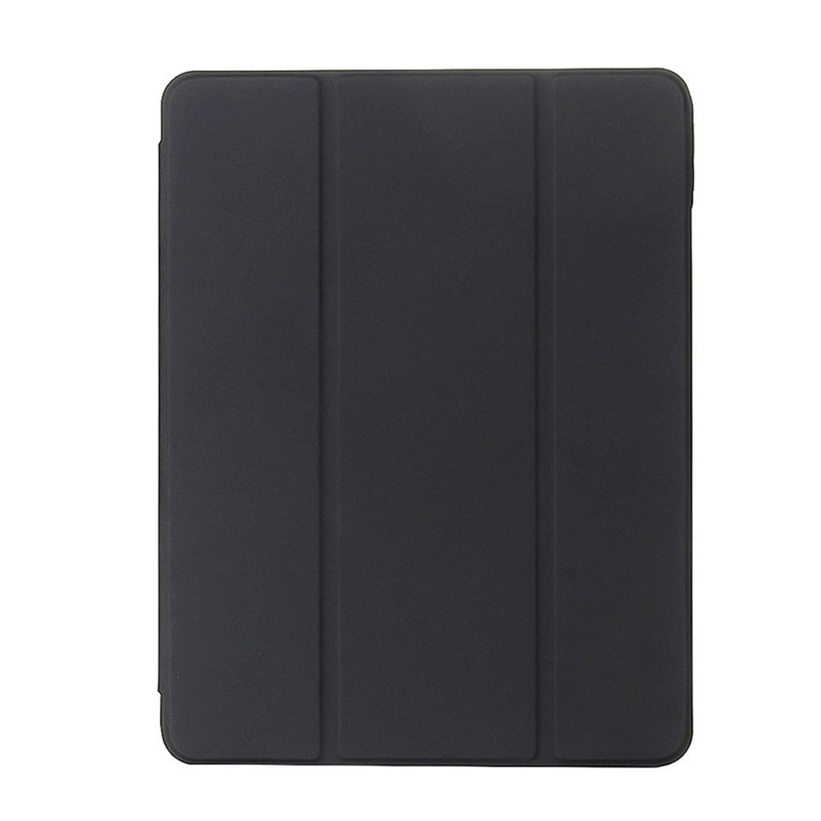 Geschlossene schwarze Tablethülle mit glatter Oberfläche, vor weißem Hintergrund.