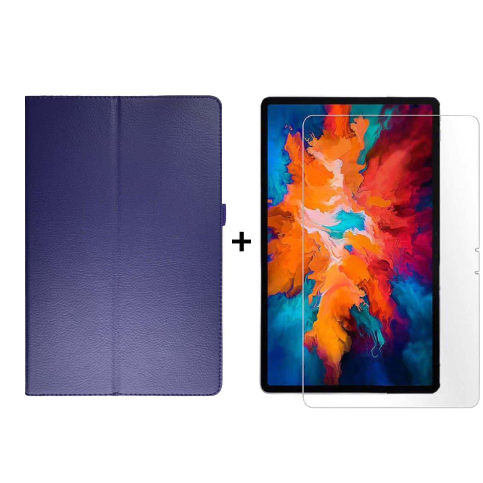 LOBWERK 2in1 Set Bookcover 2021 Lenovo Blau Kunstleder, Tab TB-J606X 11 Schutzglas) P11 Case Zoll für + (Schutzhülle TB-J606F