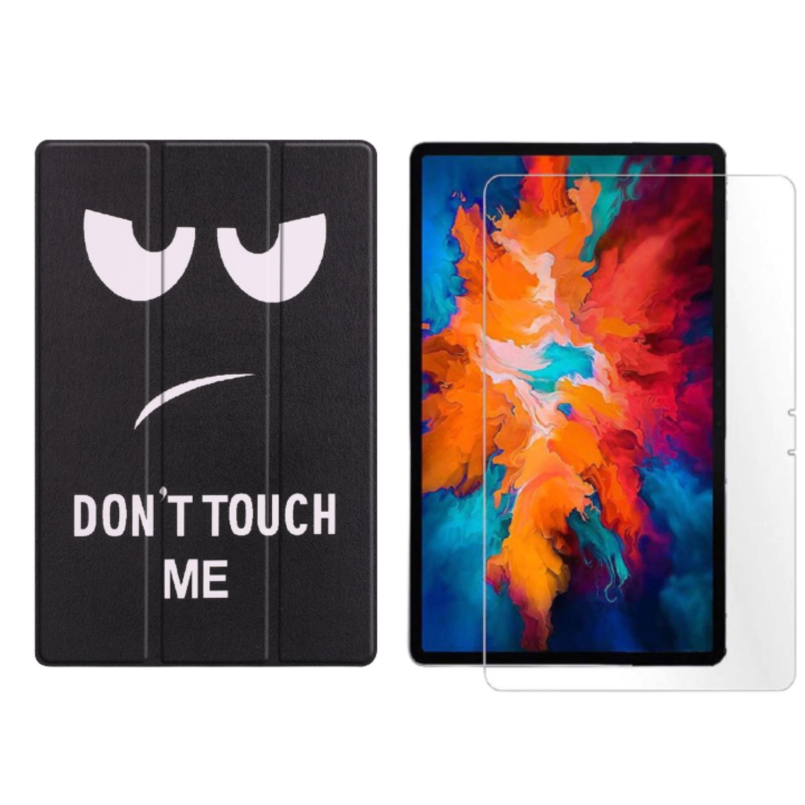 LOBWERK 2in1 Set (Schutzhülle + Tab Lenovo 2021 Mehrfarbig TB-J606X Zoll Case P11 TB-J606F Bookcover Schutzglas) für 11 Kunstleder