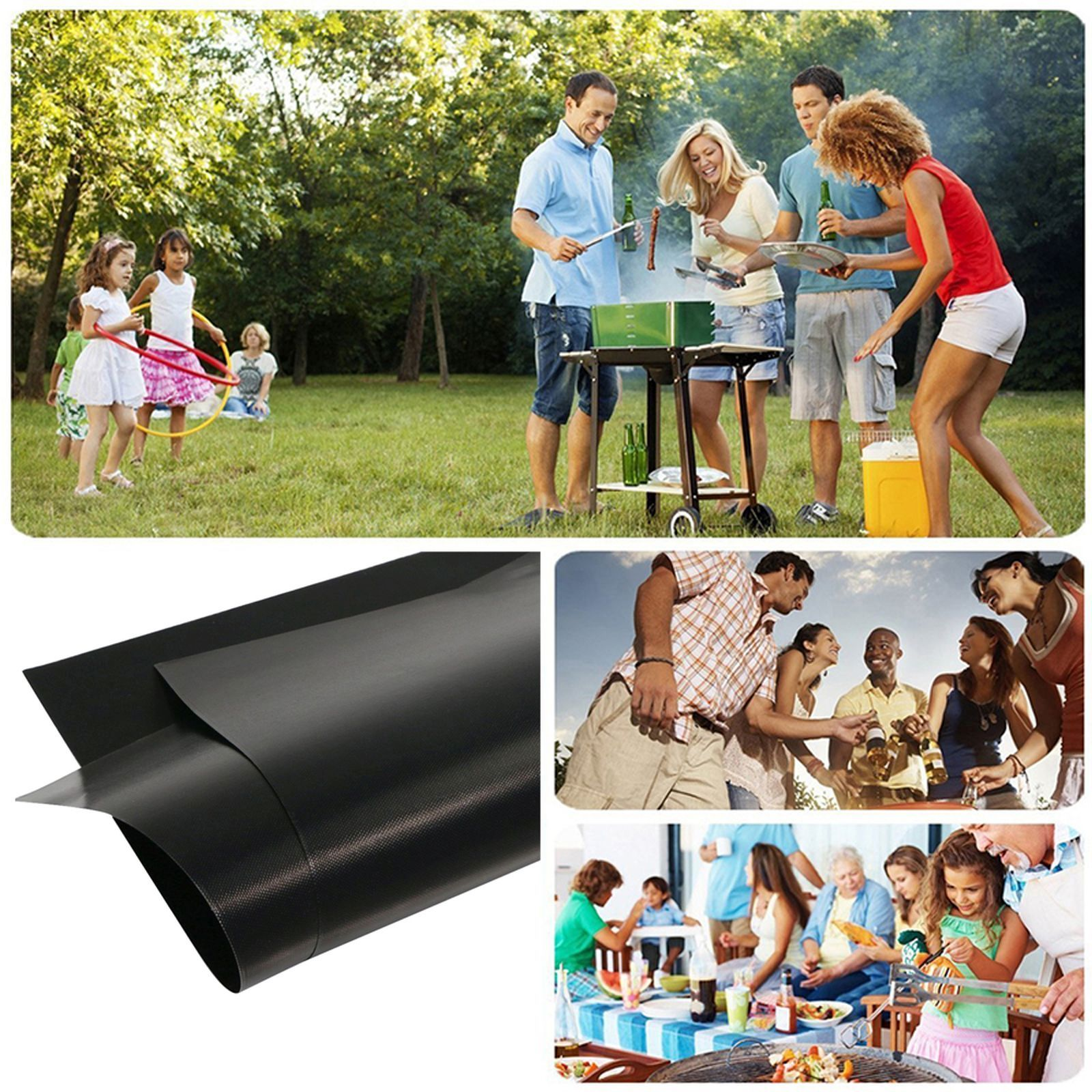 Familien-Grillen im Park, mit Kochen und geselligem Beisammensein.