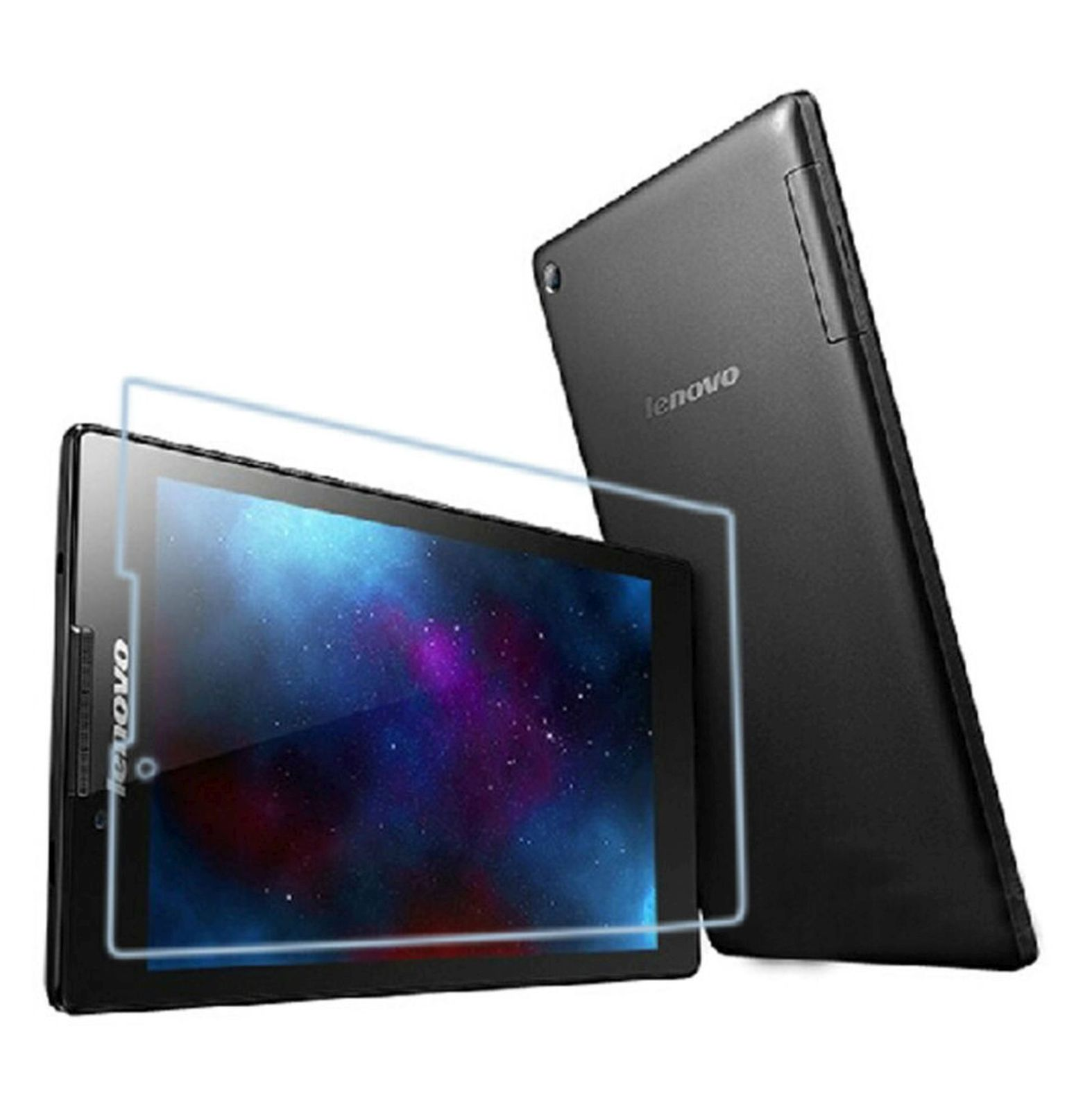 Due tablet. Uno con una protezione per lo schermo e un secondo, che mostra il retro.