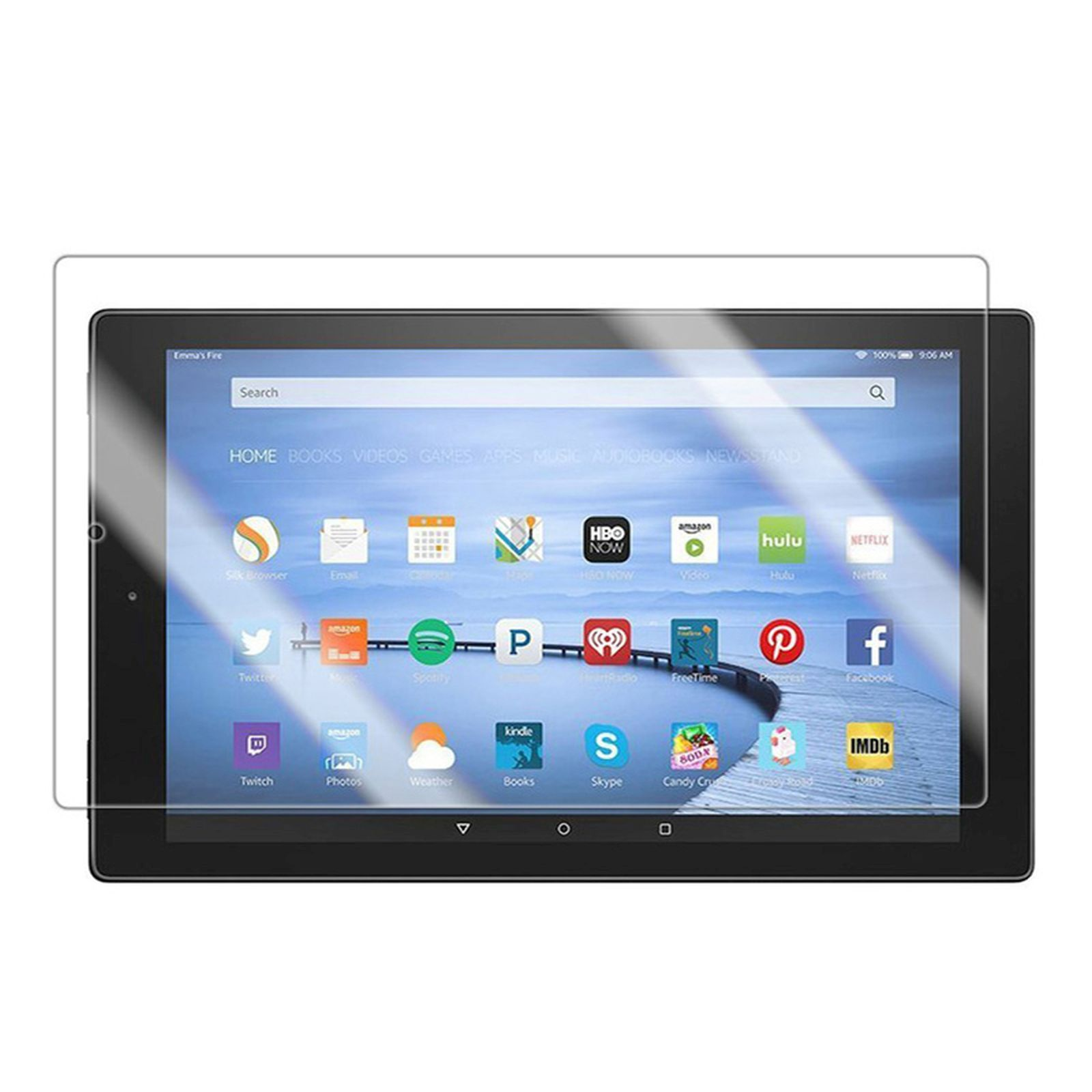 Un tablet con una protezione per lo schermo applicata, che mostra le icone delle app.