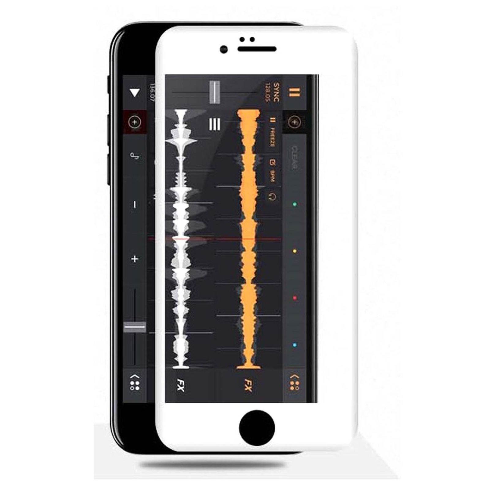 Zwei Smartphones, eines schwarz und eines weiß, die eine Musikoberfläche anzeigen.