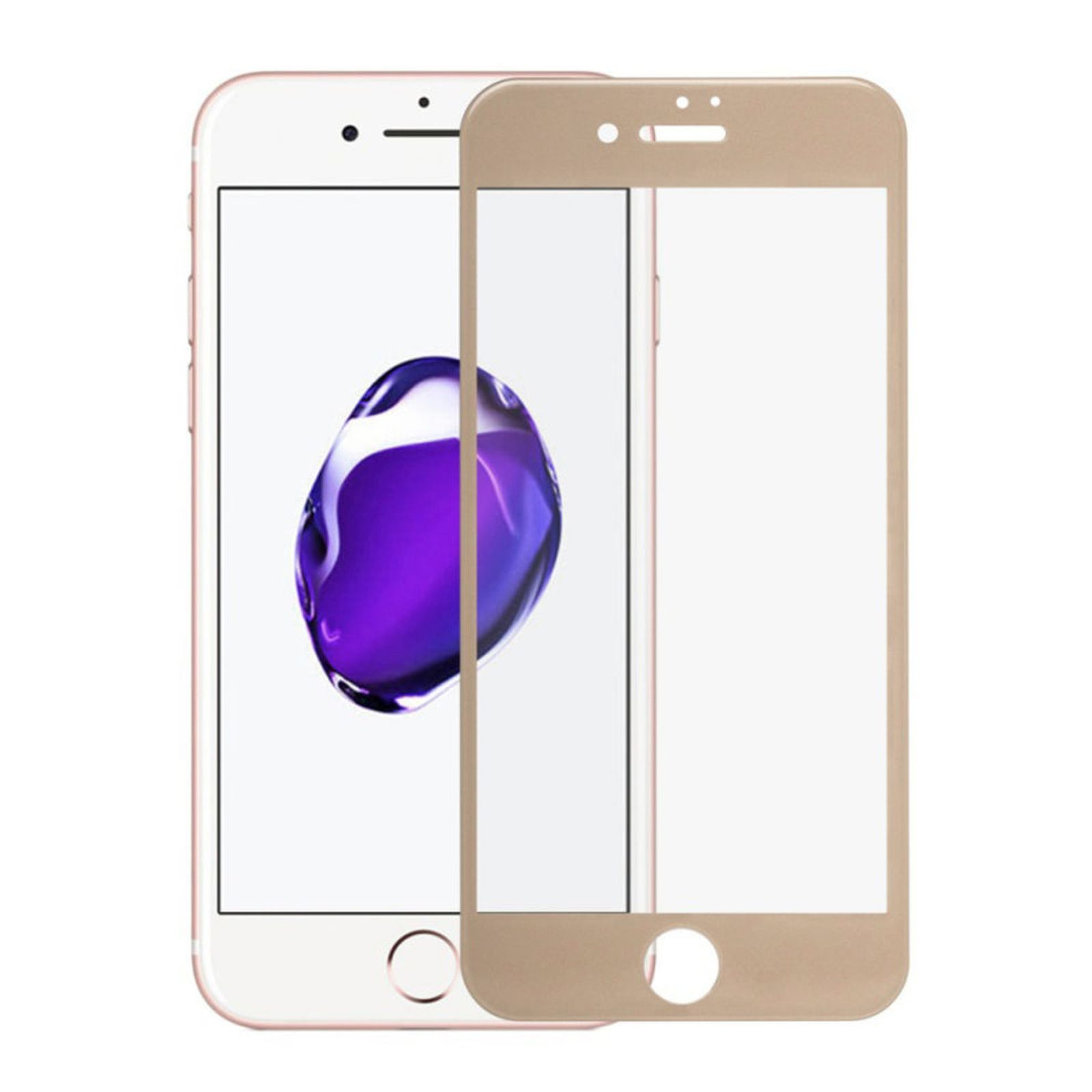 Ein Telefon mit Displayschutz. Das Telefon ist roségold, mit goldfarbenem Schutz.