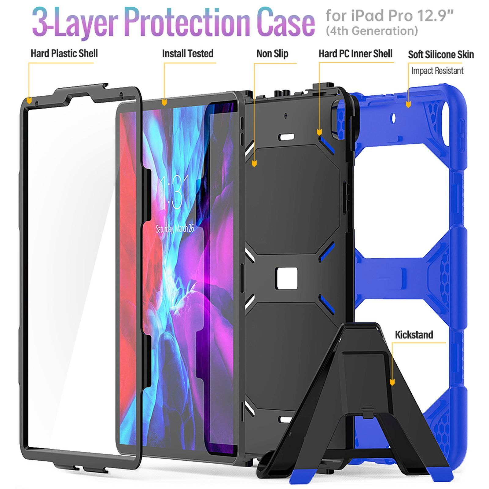 LOBWERK Hülle Kunststoff, Blau für 202020/2021 Apple 20 Pro 12.9 Zoll iPad Schutzhülle 12,9 Bookcover