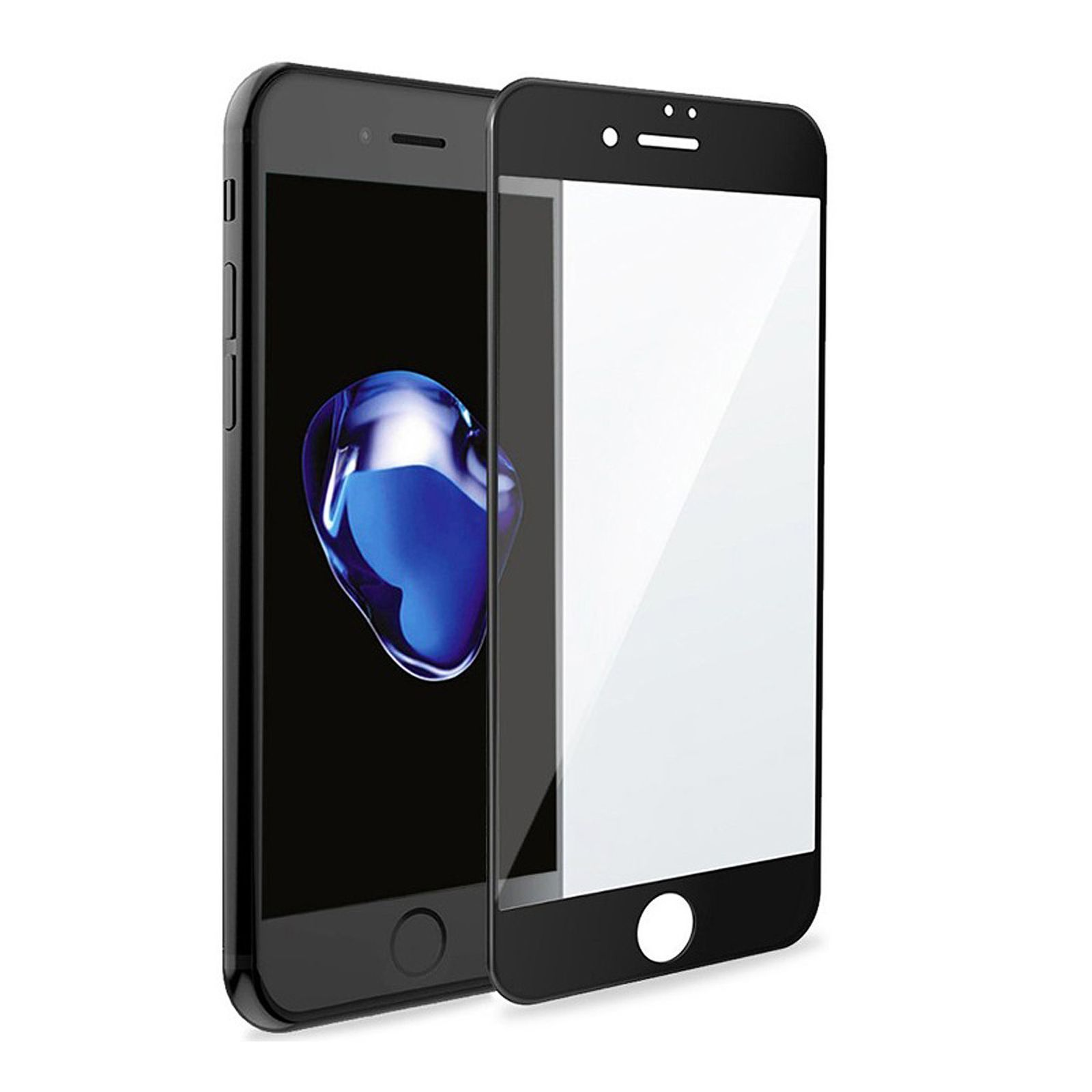 Zwei schwarze Smartphones mit Schutzfolien, sauberes, modernes Design.