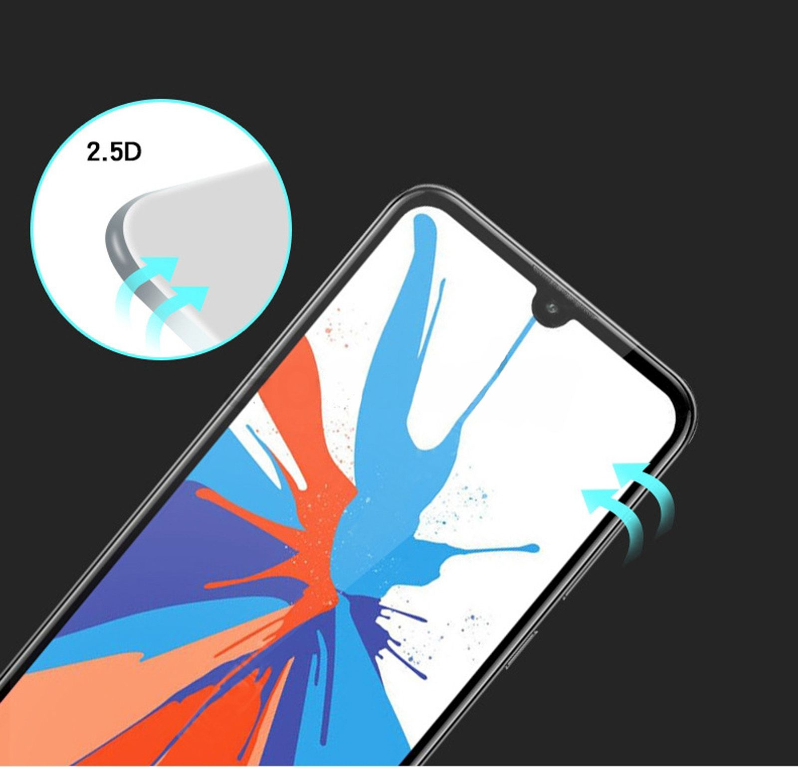 Smartphone mit angebrachter Displayschutzfolie. Der Schutz ist 2,5D.