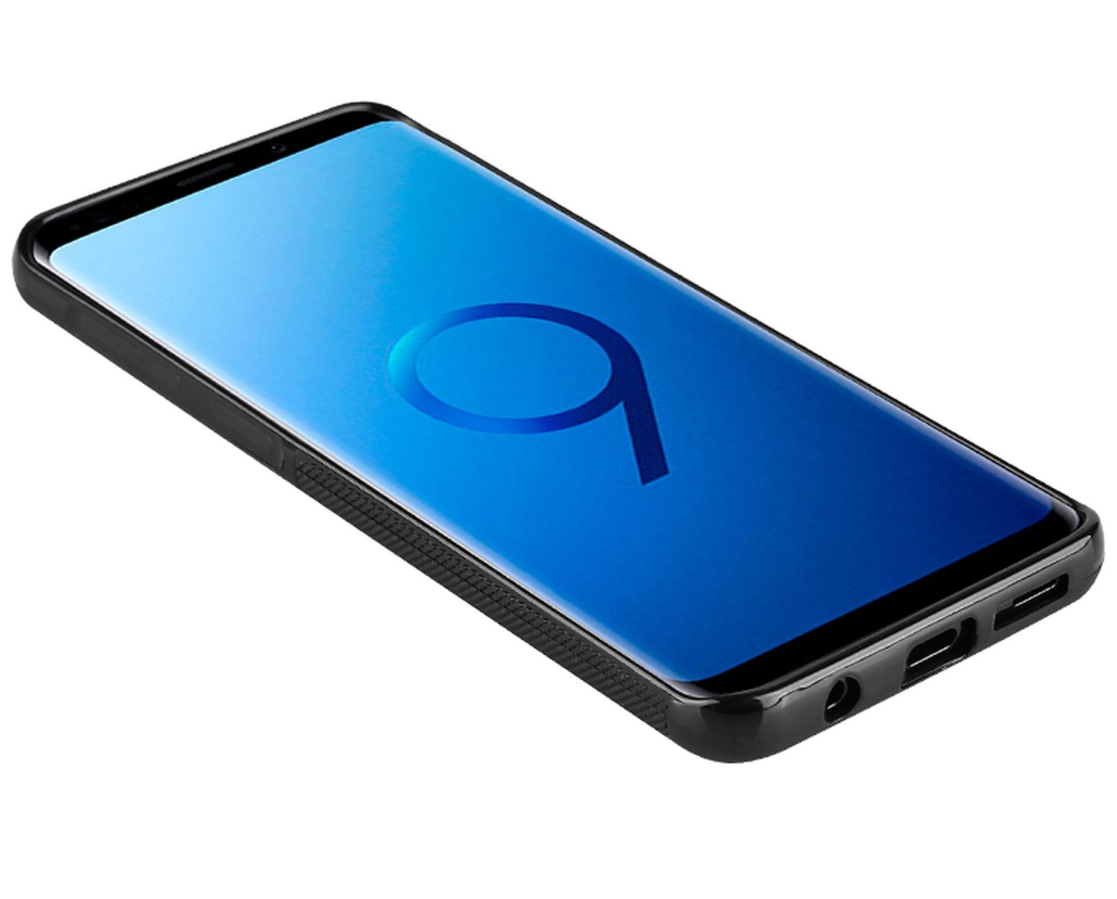 Ein blaues Telefon mit der Nummer 9 auf dem Bildschirm.