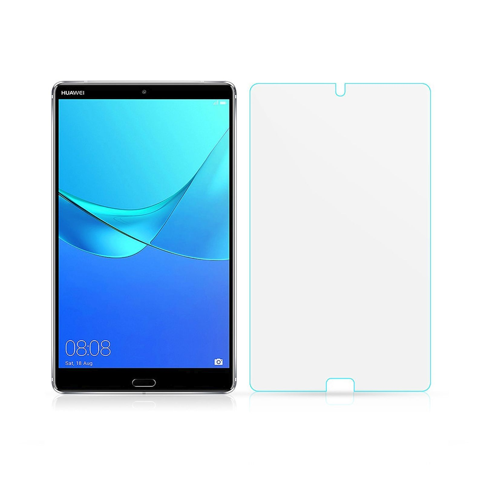 Tablet con protezione schermo. Lo schermo del tablet mostra un'interfaccia di acqua blu.