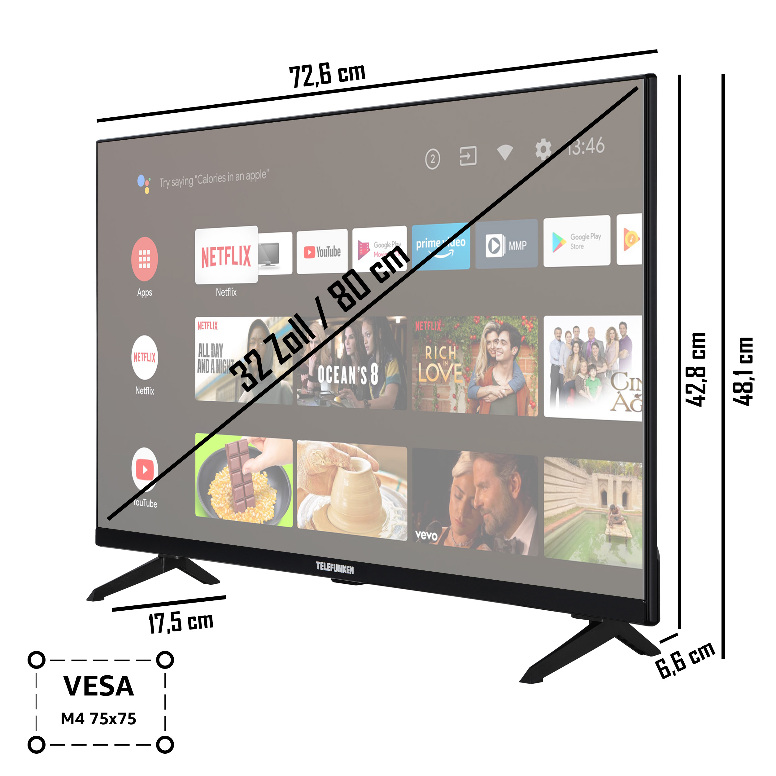 TELEFUNKEN XH32AN660S LED TV) Zoll / (Flat, 80 TV HD-ready, 32 cm, SMART