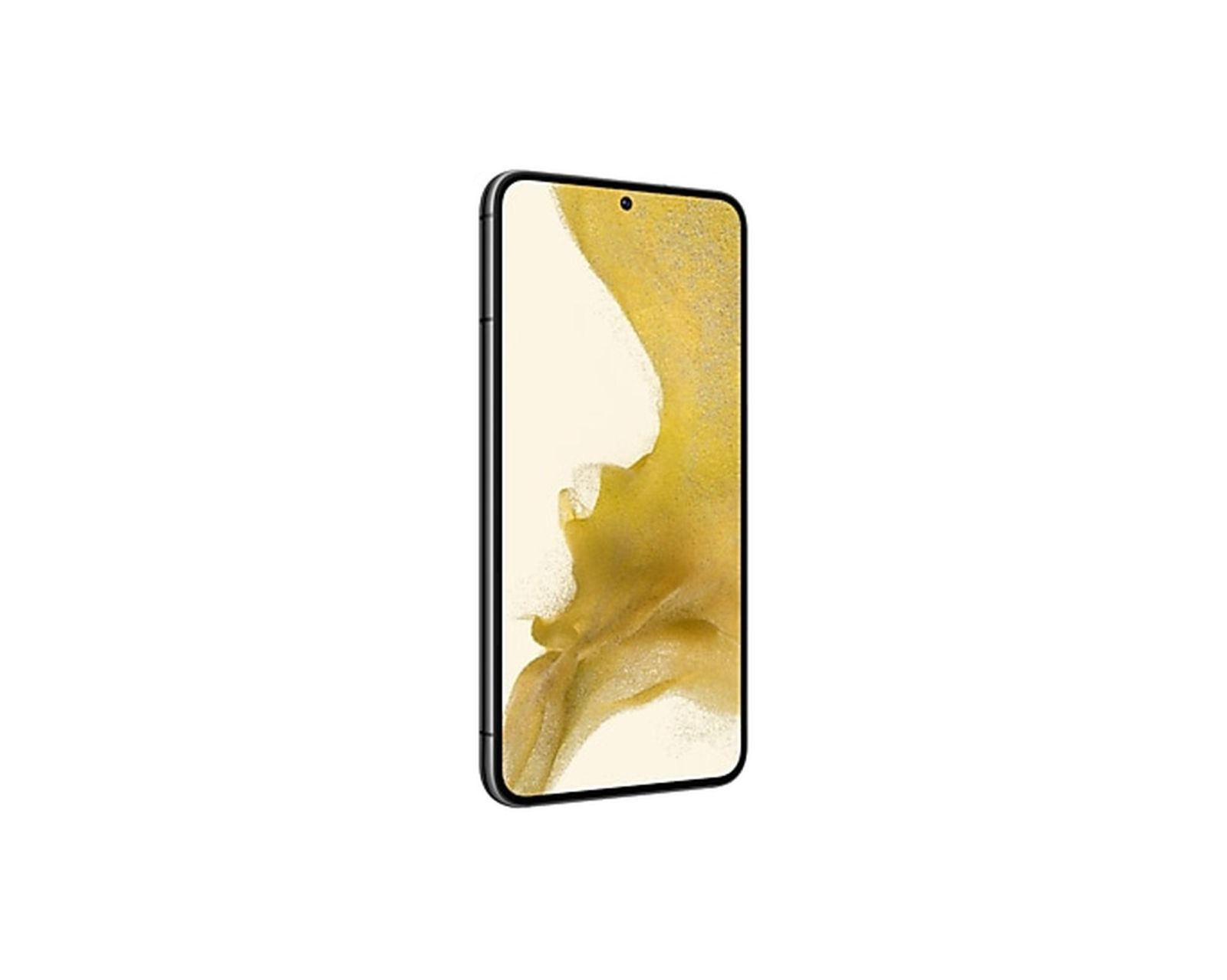 Ein Smartphone im Profil, das eine gelb-goldene Rückseite und einen schwarzen Rahmen zeigt.