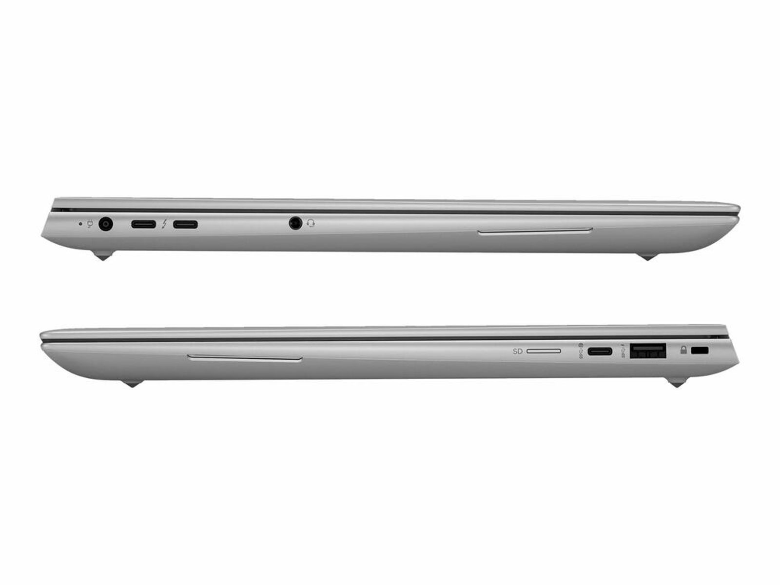 Zwei Laptops, Seitenansicht, auf weißer Oberfläche. Ein Laptop ist geöffnet.