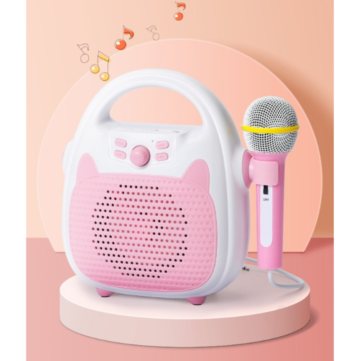 ENBAOXIN Kabelloser Bluetooth-Lautsprecher und Rosa Mikrofon, Subwoofer Beleuchtung im mit Hintergrund Bluetooth-Lautsprecher