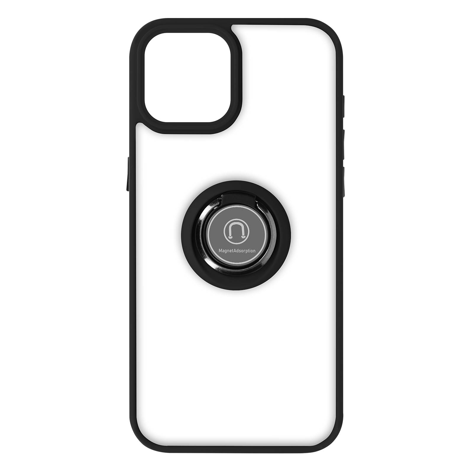 Custodia per telefono nera e trasparente con supporto ad anello nero.