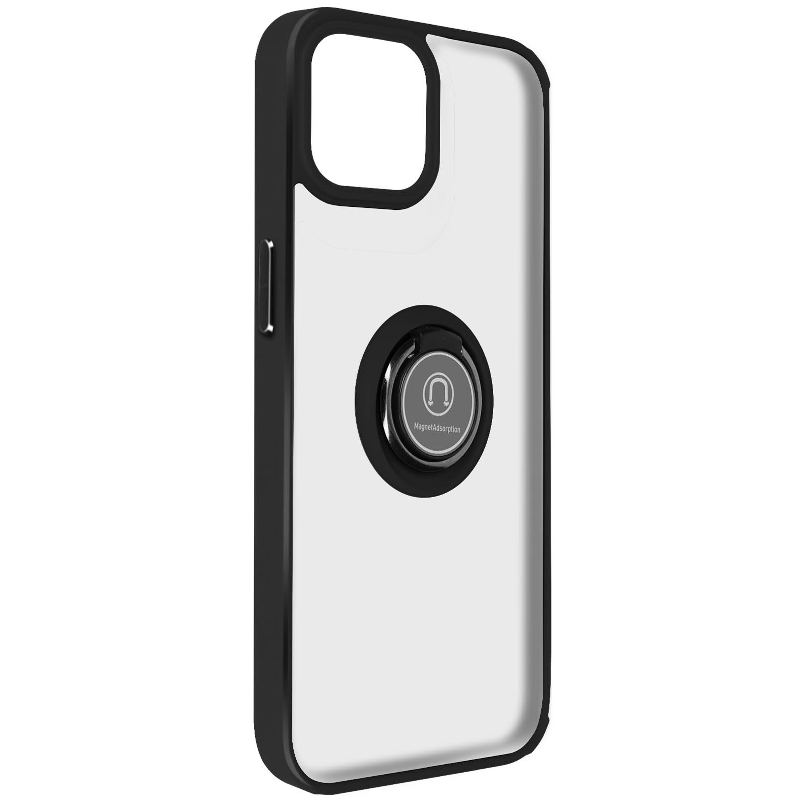 Custodia per telefono nera e trasparente con anello.