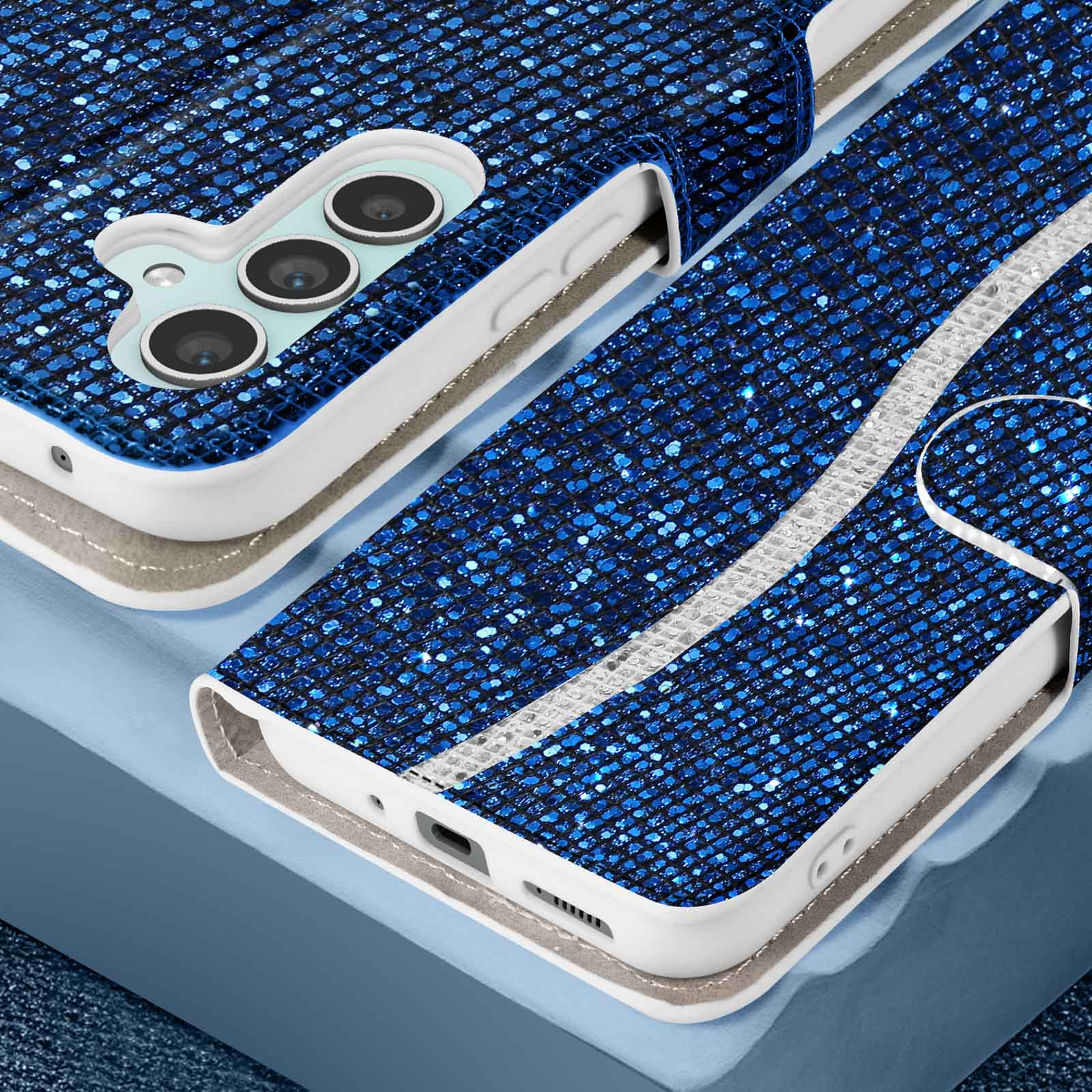 5G, Bookcover, AVIZAR A34 Disco Galaxy Samsung, Series, Blau Edition Glam