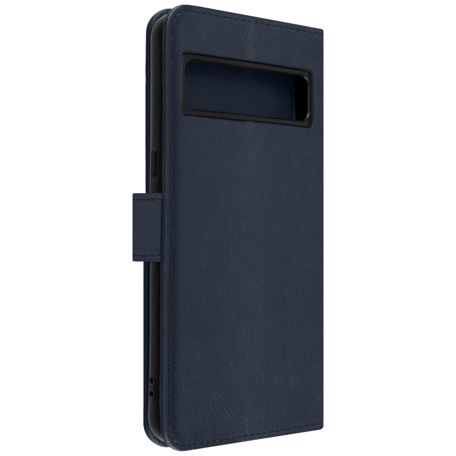 Una custodia per telefono blu scuro con una cornice nera attorno all'area della fotocamera.