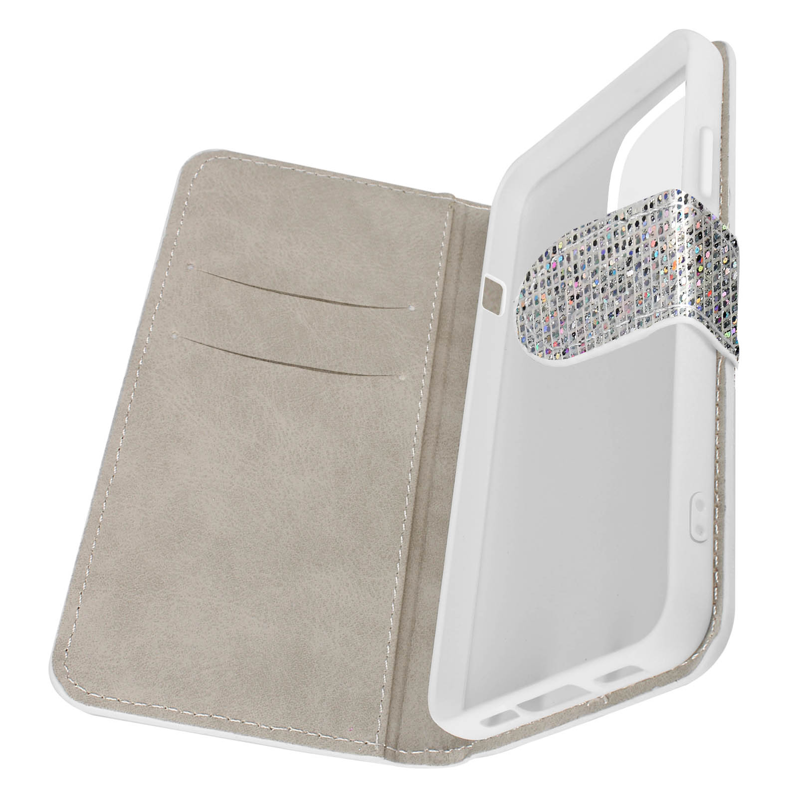 Apple, Series, iPhone Glam AVIZAR Disco Bookcover, 15 Edition Silber Pro,
