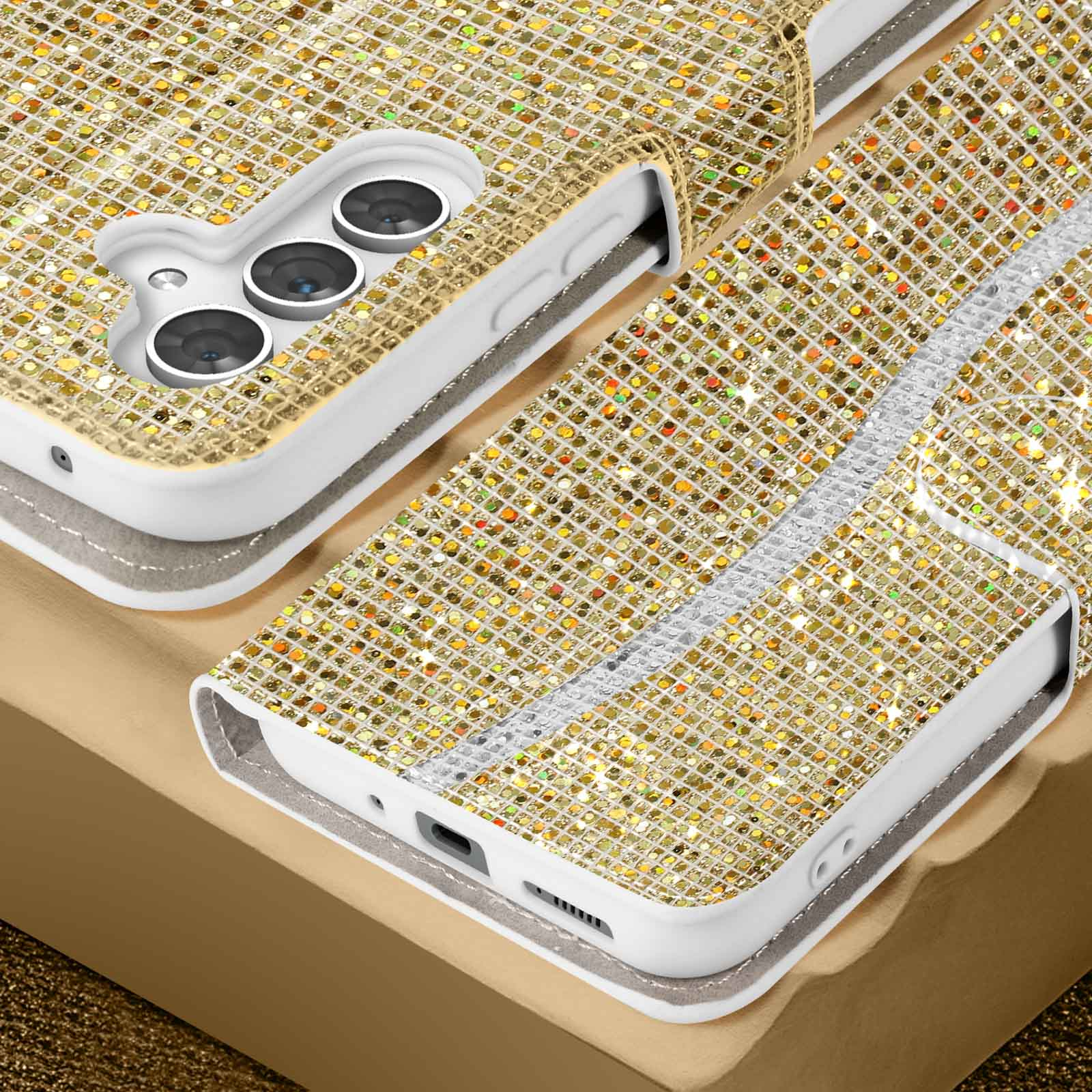 AVIZAR Disco Glam Edition A54 Gold Samsung, Series, Galaxy Bookcover, 5G