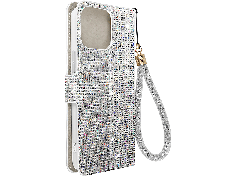 AVIZAR Disco Glam Edition Series, Bookcover, Apple, iPhone 15 Pro, Silber
