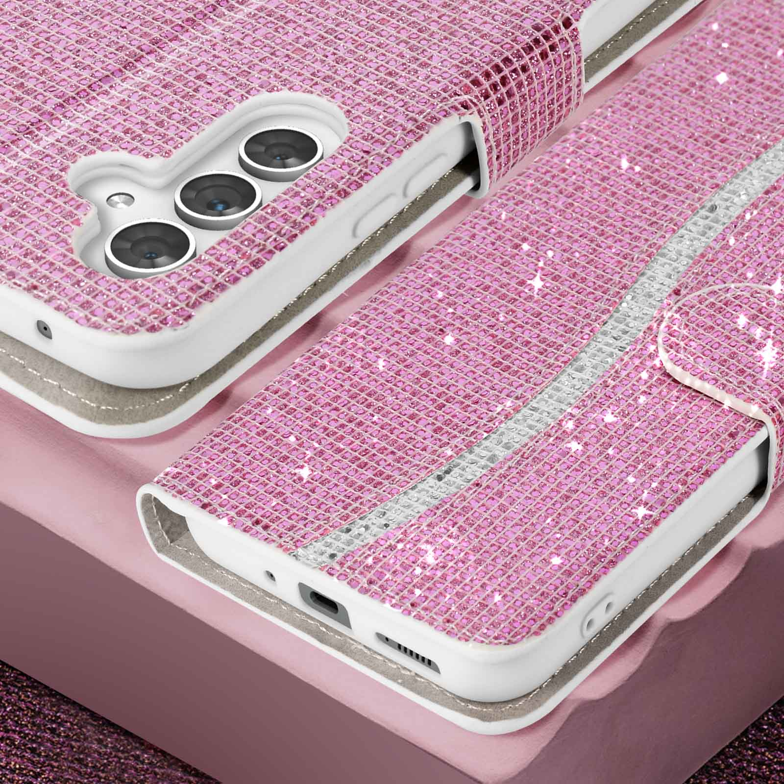 AVIZAR Rosa Glam Series, Bookcover, 5G, Disco Edition Galaxy A54 Samsung,