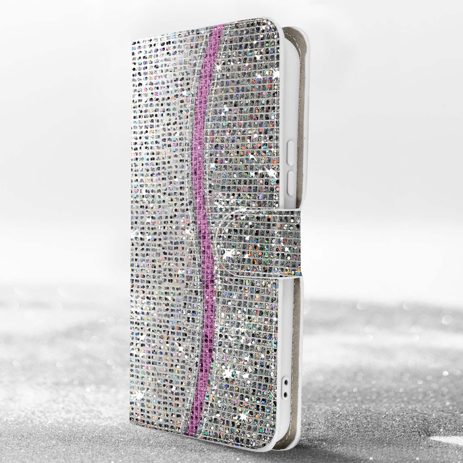 A54 Silber Bookcover, Edition Samsung, Glam Series, AVIZAR 5G, Galaxy Disco