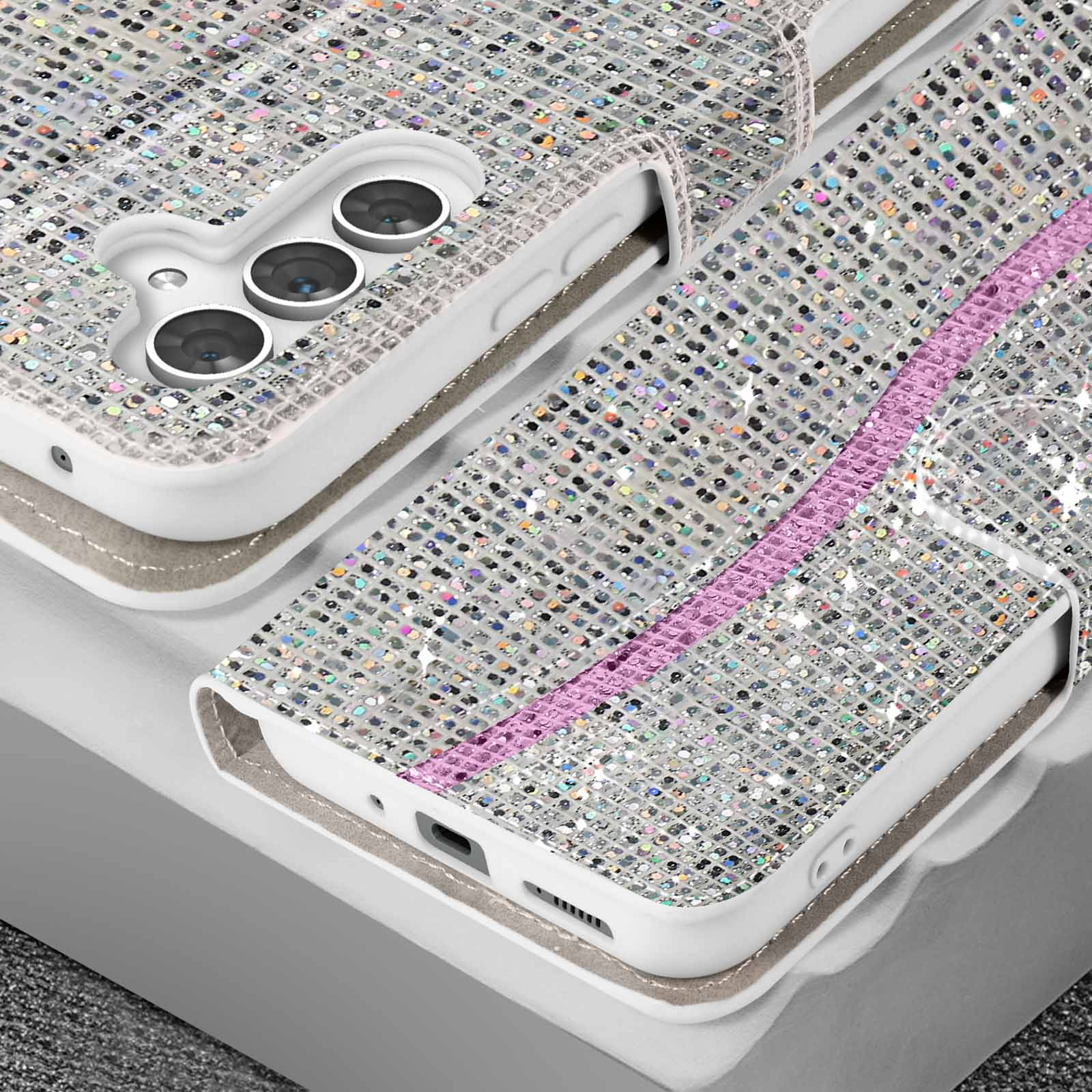 Galaxy 5G, Disco Bookcover, AVIZAR Samsung, A54 Edition Glam Silber Series,