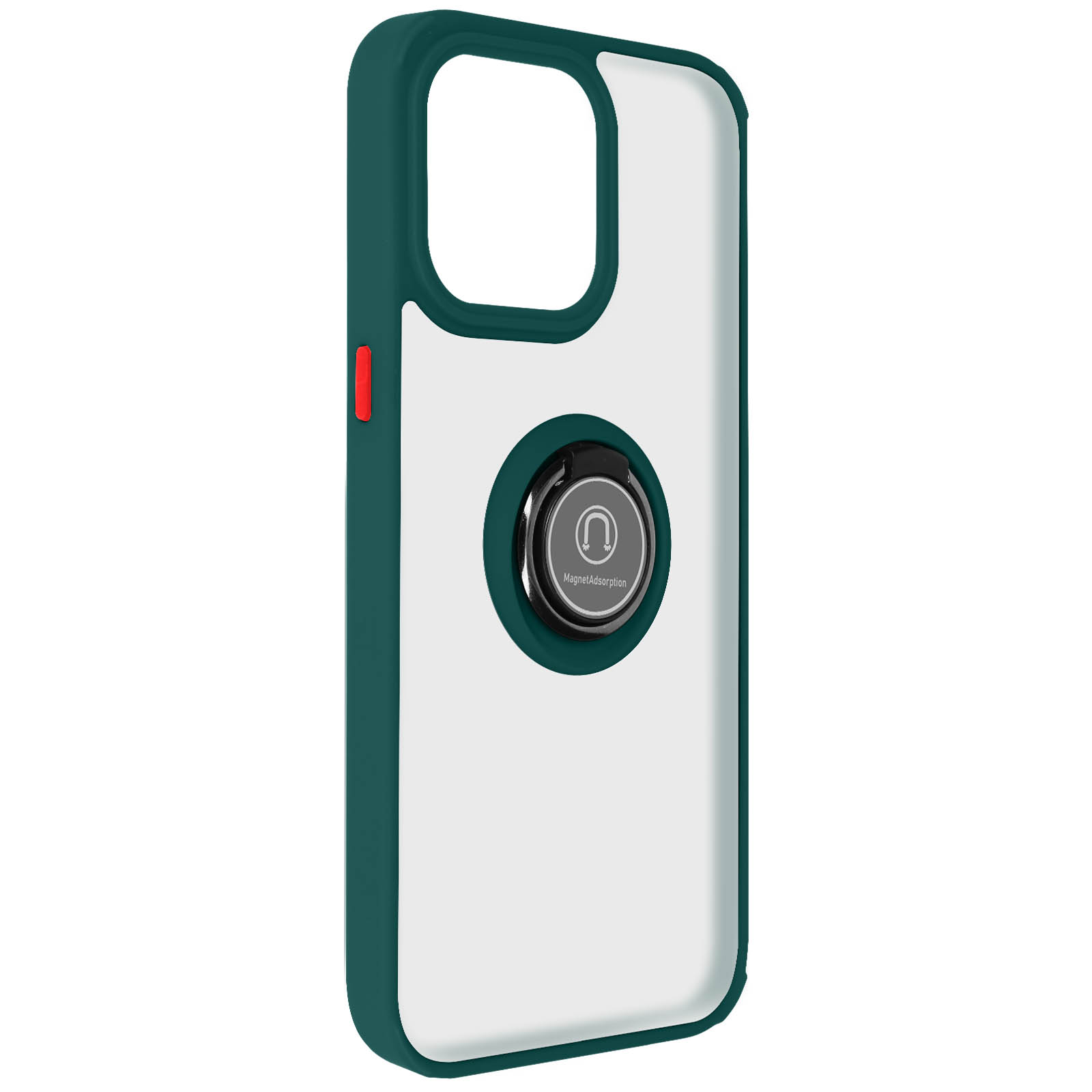 Custodia per telefono verde e bianca con supporto ad anello. Sfondo bianco.