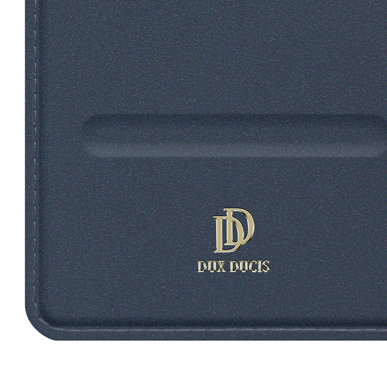 Dunkelblaue Handyhülle mit goldenem 'DUX DUCIS' Logo. Lederstruktur sichtbar.