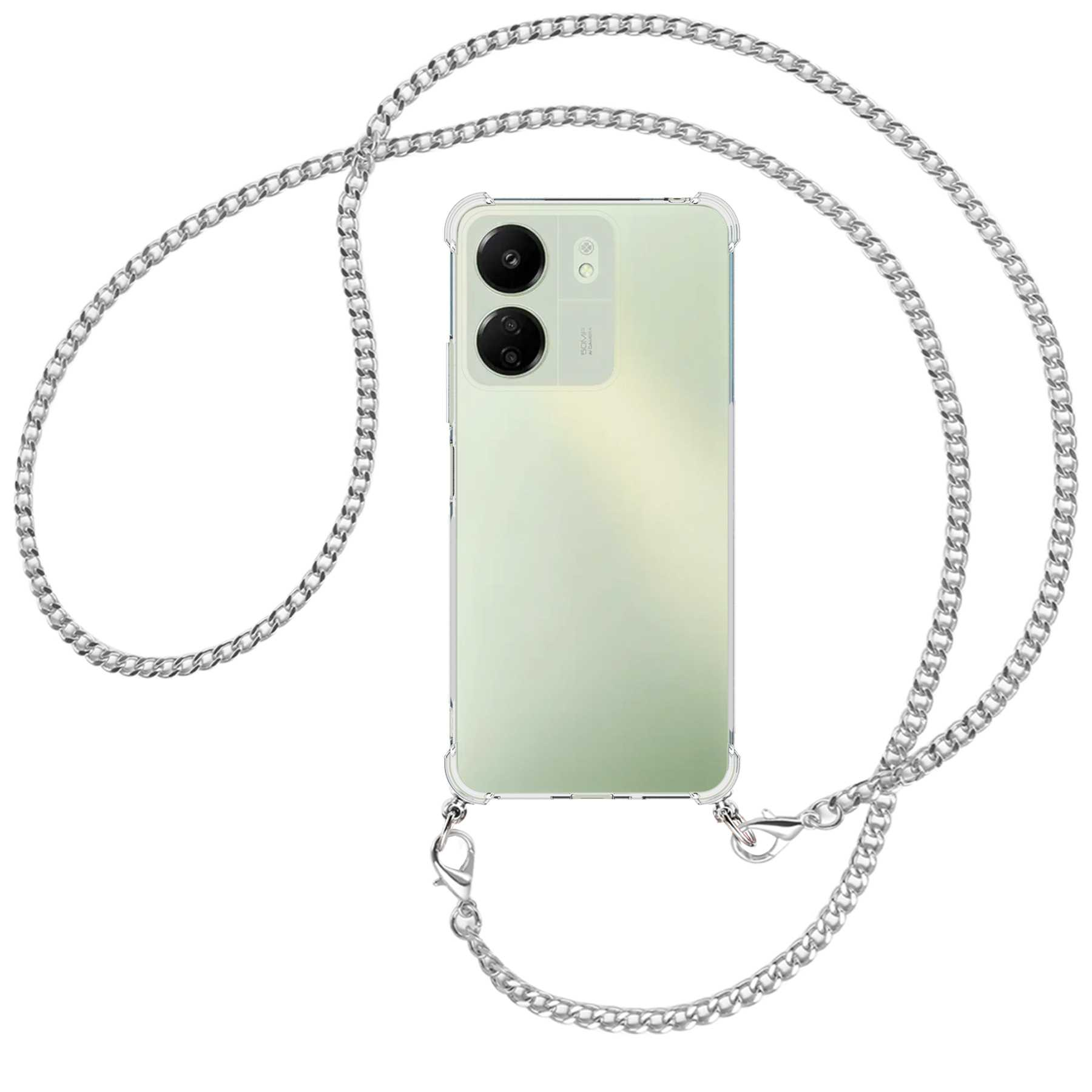 MTB MORE ENERGY Redmi Metallkette, mit Xiaomi, Umhänge-Hülle C65, 13C, (silber) Poco Kette Umhängetasche