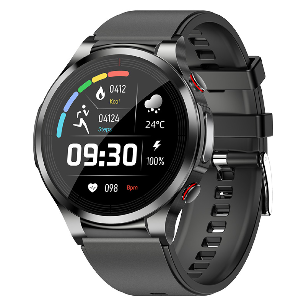 INF Smartwatch mit Kunststoff, Blutsauerstoff, Schlafmonitor Smartwatch + Zinklegierung EKG, Silber Puls