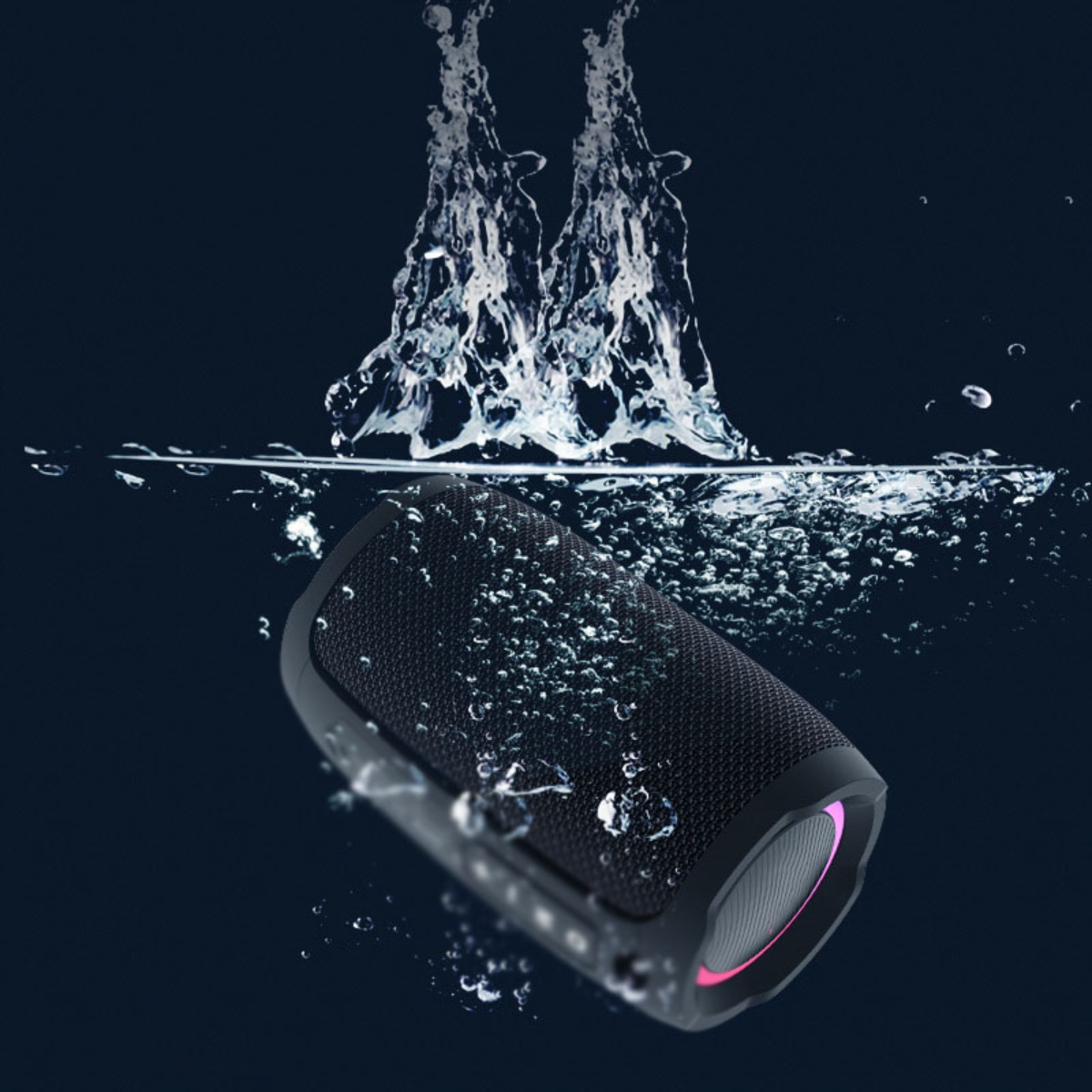BYTELIKE Kabelloser Bluetooth-Lautsprecher, Bass-Doppelmembran, Wasserdicht, Blendende Blau, Farblichteffekte Bluetooth-Lautsprecher, Wasserfest