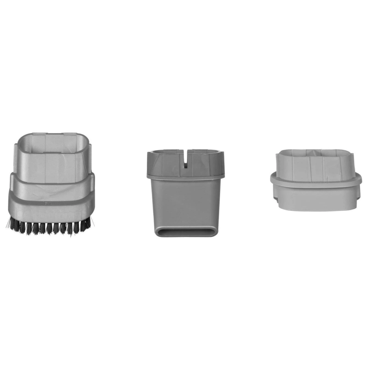 Staubsaugeraufsätze. Grau und schwarz. Weißer Hintergrund.