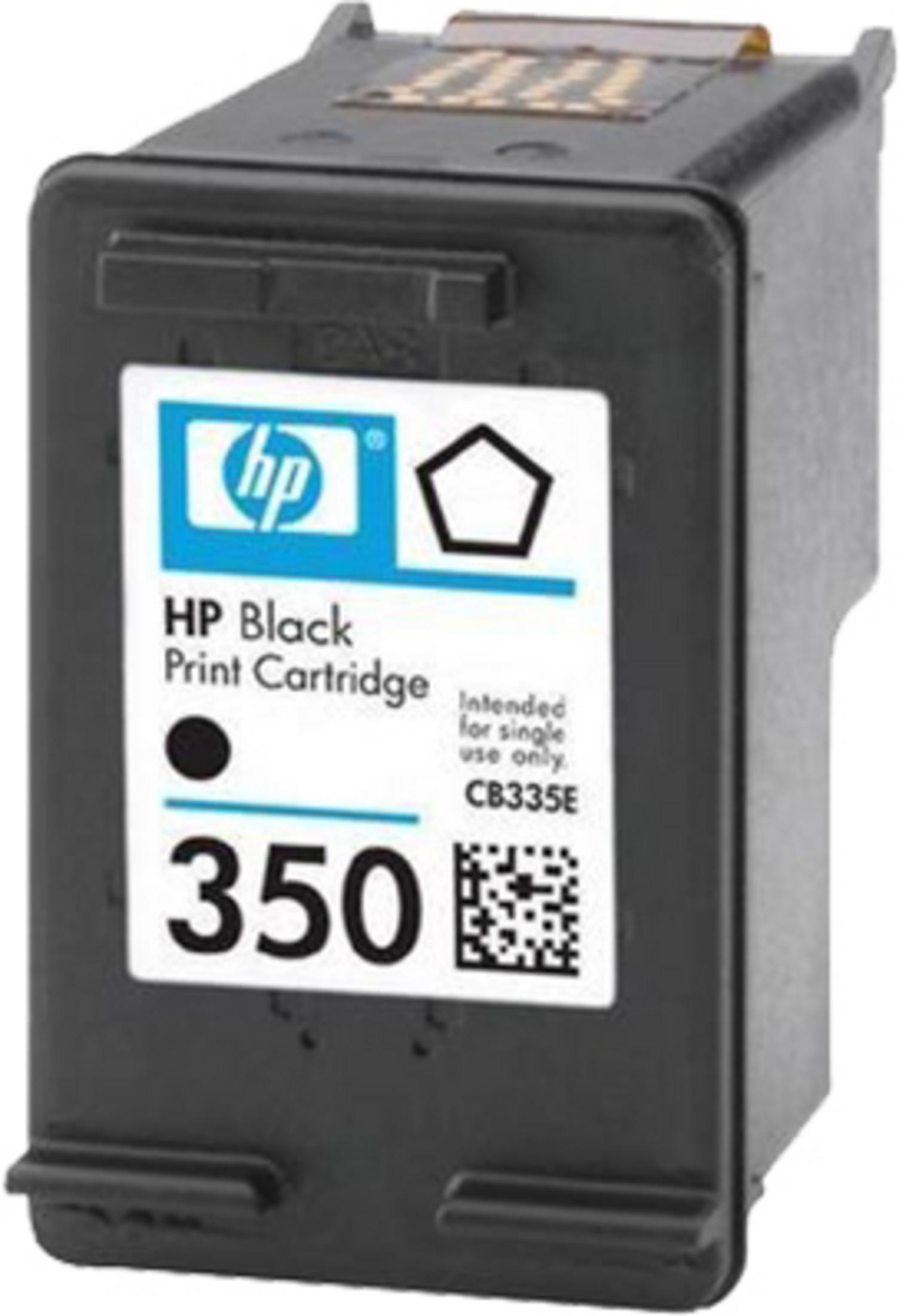 Een zwarte HP-printcartridge met een label met het HP-logo en andere informatie.
