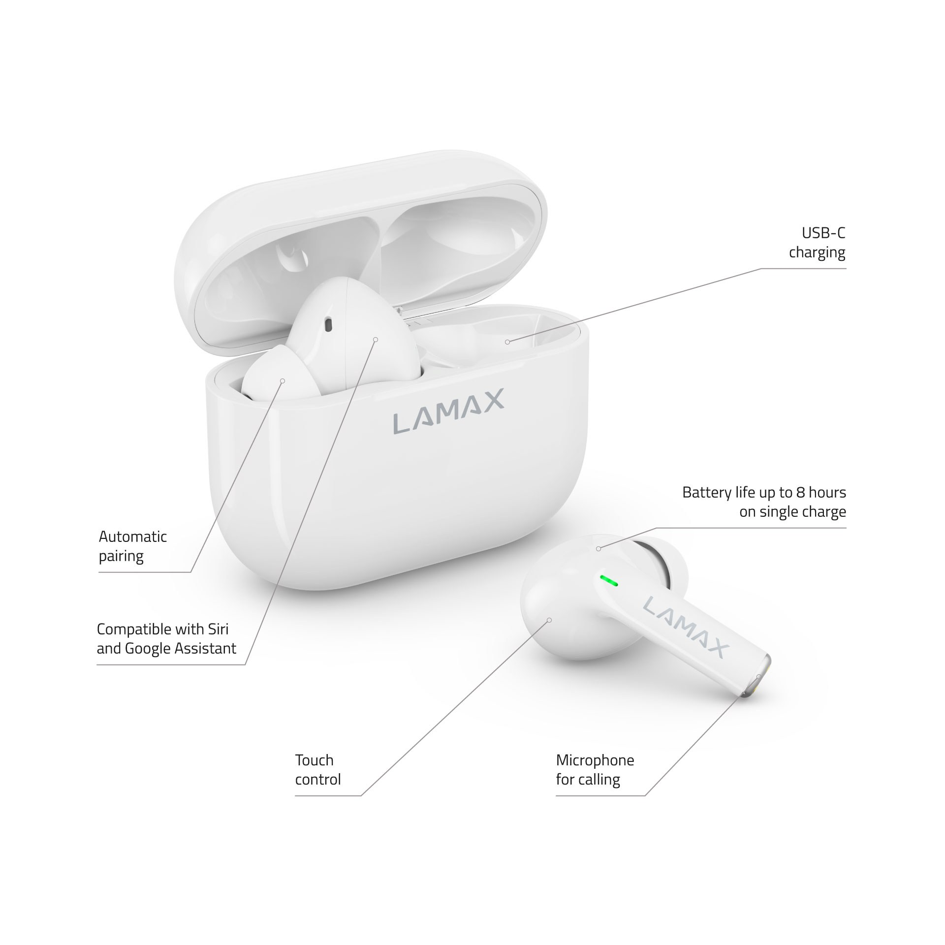 LAMAX Clips1 white, In-ear Kopfhörer Weiss Bluetooth