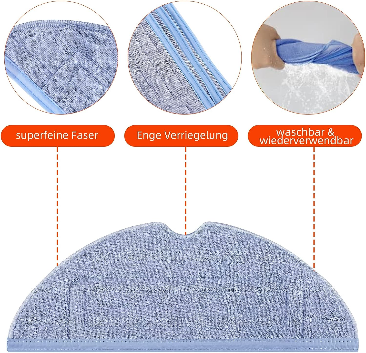 Zbliżenie niebieskiej głowicy mopa z powiększonymi szczegółami i etykietami tekstowymi.