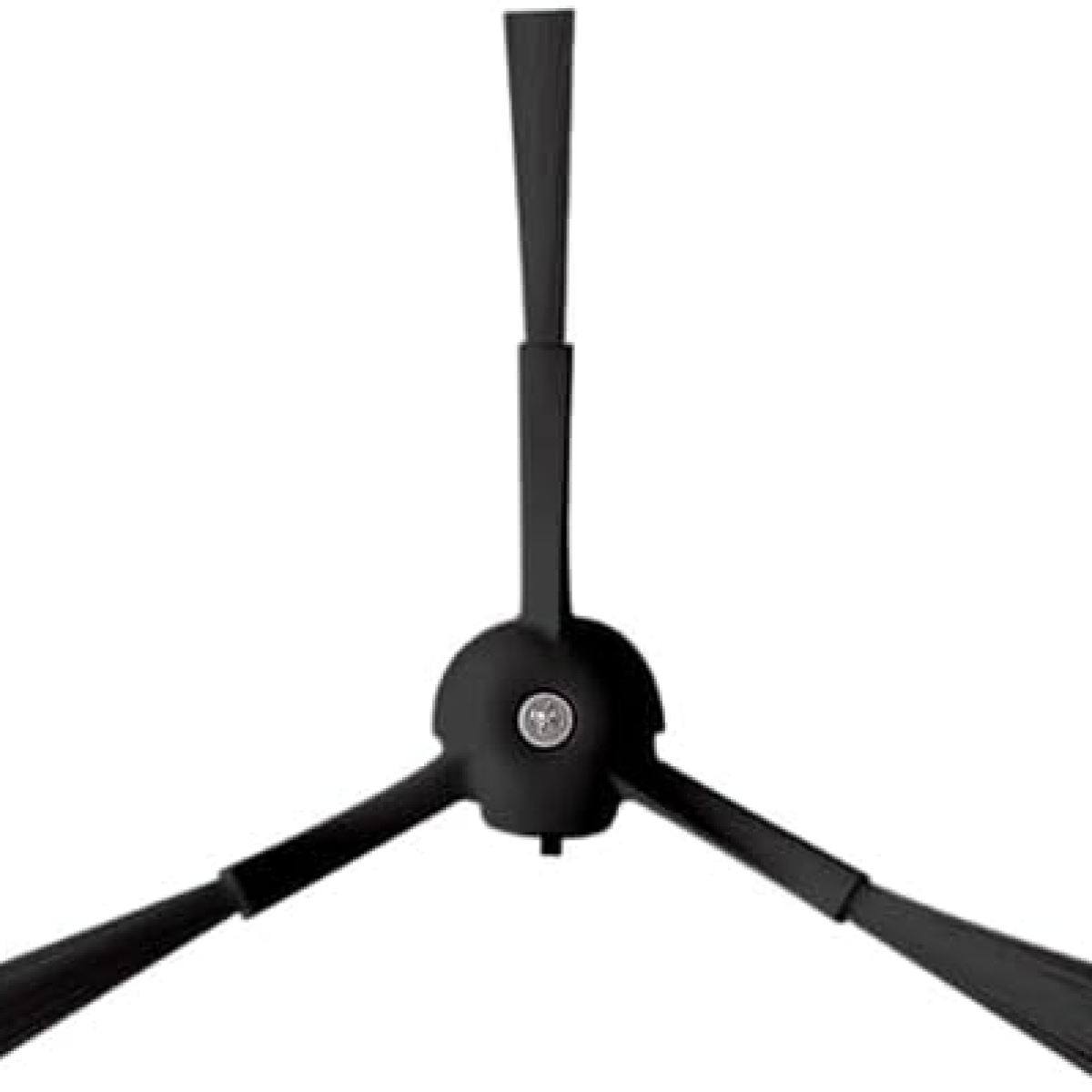 Zbliżenie czarnej szczotki bocznej robota odkurzającego z trzema włosiami.